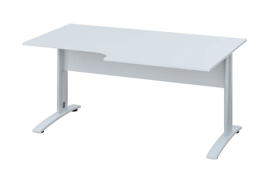 ERK 18 - 168 stůl kancelářský, rohový, pravý, kovová podnož bílá, deska 18 mm, široký 1600 mm, bílá